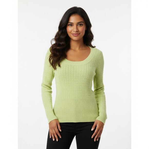 VTG Guess Y2K Knit Sweater Sz M Green Preppy Brat 90s Bodycon Wide Neck Pullover - Picture 1 of 10